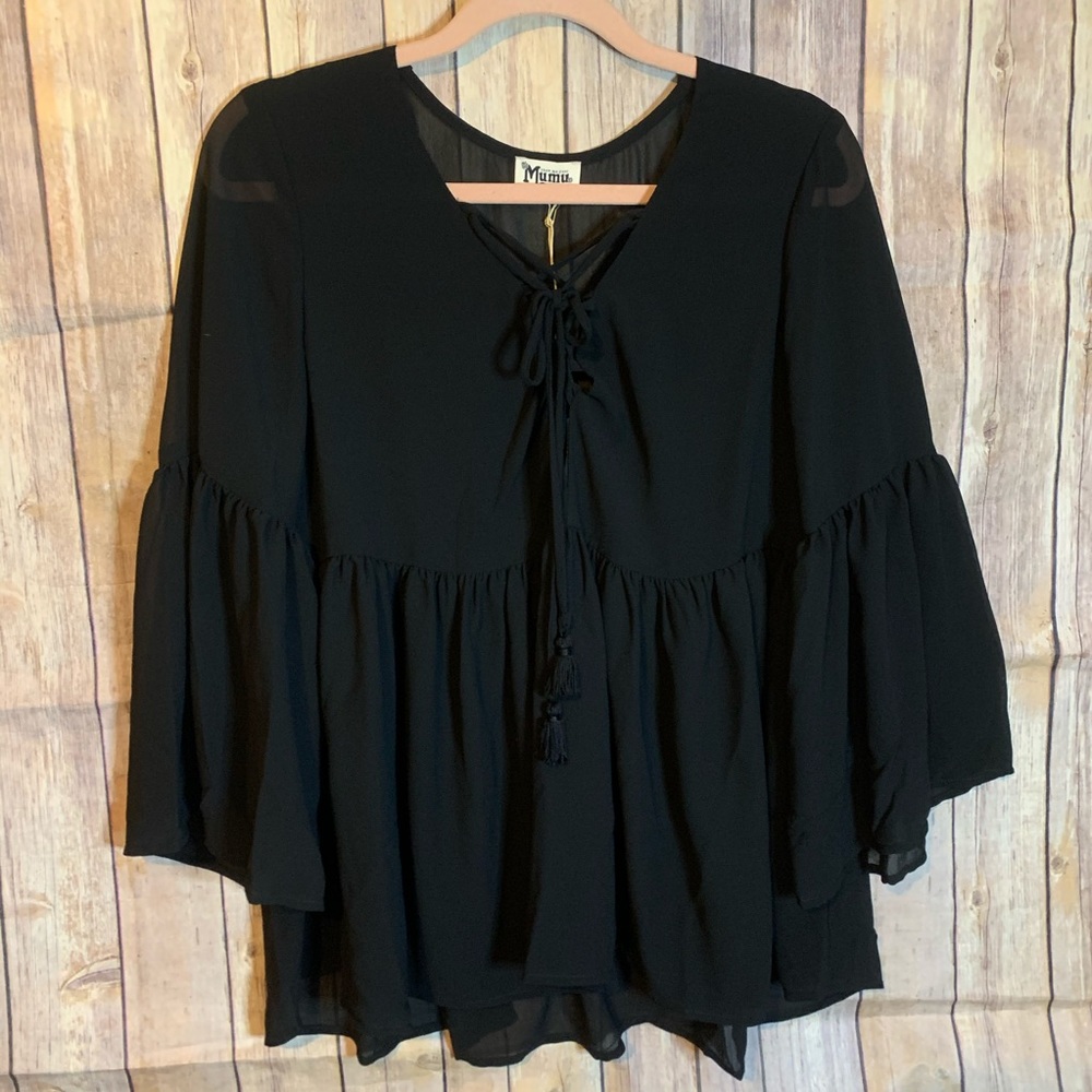 NWT SHOW ME YOUR MUMU sheer black boho top